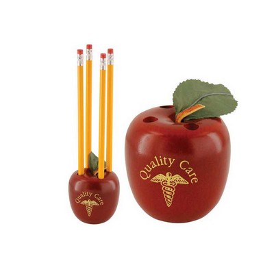 Red Wooden Apple Pencil Holder (Imprinted)