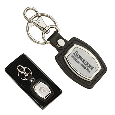 Leather & Brushed Plate Keyring