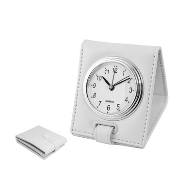 Faux Leather Folding Travel Alarm Clock (White)