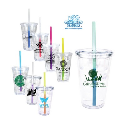 16 Oz. Victory Acrylic Tumbler w/Mood Straw (Spot Color)