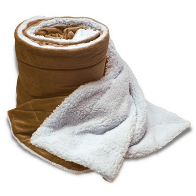 Oversize Micro Mink Sherpa Blanket-- 60"x72" (Embroidered)-- Camel - ON DISCOUNT