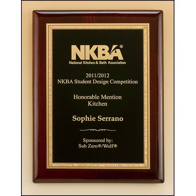 Rosewood Piano Finish Plaque with Gold Florentine Border Plate , 8 x 10"