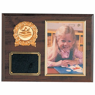 Walnut Photo Plaque w/Black Screened Plate & 2" Medallion Insert