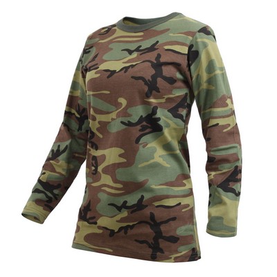 Womens Woodland Camo Long Sleeve Shirt (XS to 2XL) - Long Length