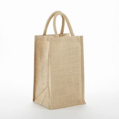 2 Bottle Jute Wine Bag/ Solid Front - 14"x8"x4.5"