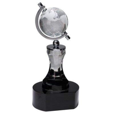 8 1/2" Crystal Spinning Globe with Clear Tower on Black Base