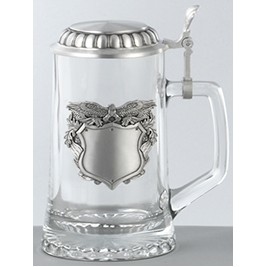 1/2 Liter Glass Stein Mug w/Pewter Badge & Lid