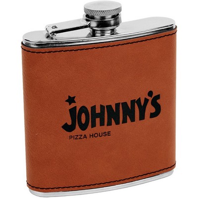 Flasks, 6 oz. Leatherette Wrapped - Rawhide