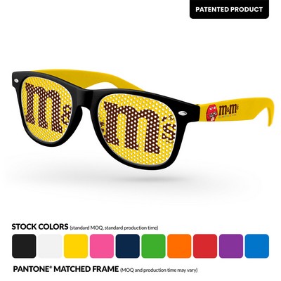 2-Tone Retro Pinhole Sunglasses W/ Full-Color Temple Imprint