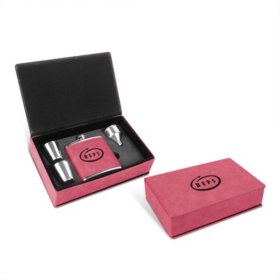 Leatherette Flask Gift Set (Pink)