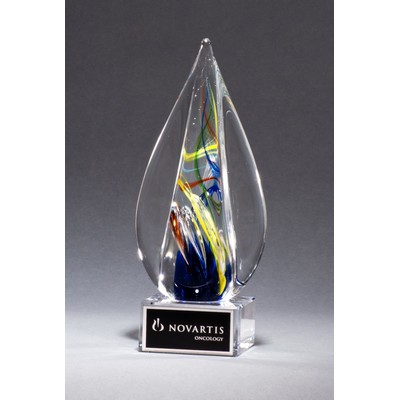 Colorful Flame-Shaped Art Glass Award with Clear Glass Base