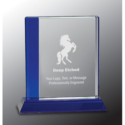 6 1/2" x 7" Blue Edge Crystal Award on Blue Base