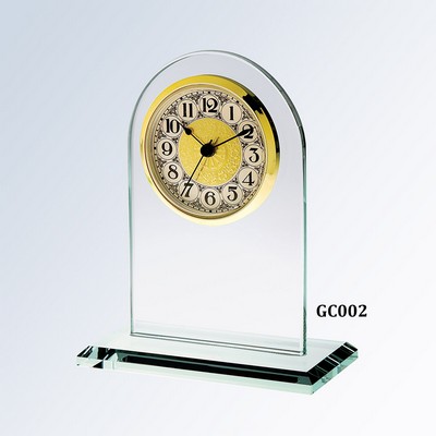 Jade Glass Arch Clock, Gold Face and Fancy Arabic Numerals