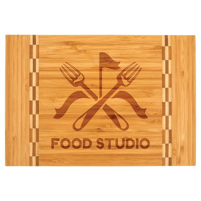 Bamboo Cutting Board with Butcher Block Inlay, 12" x 8 1/4"