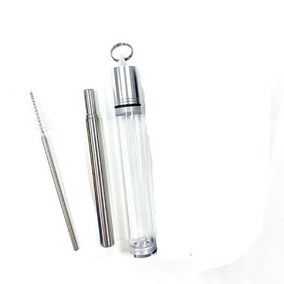 Sliver Reusable Telescopic Straws With Case & Brush