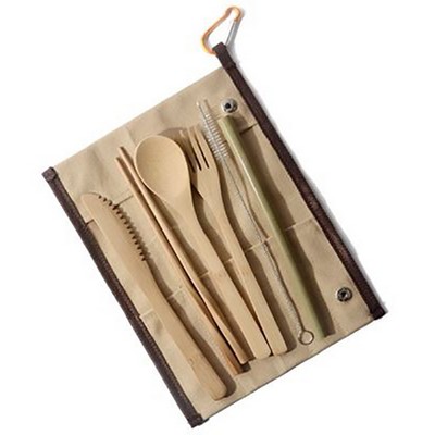 7.9" Reusable Bamboo Utensil Set in Cotton Holder