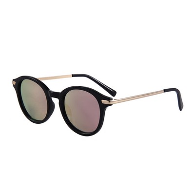 Sunglasses - Pink Mirror Lenses - Black Frames - Gold Temples