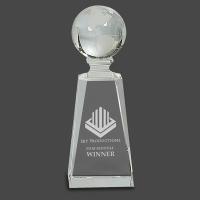 Crystal Frosted Globe Award on Tapered Base, 2-3/4"x7-3/4"H