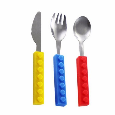 Children Building Block Tableware w/Silicone Handle