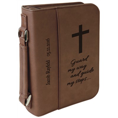 Dark Brown Leatherette 6-3/4" x 9-1/4" Book/Bible Cover with Handle & Zipper