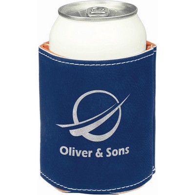 3 3/4" Blue/Silver Laser Engraved Leatherette Beverage Holder