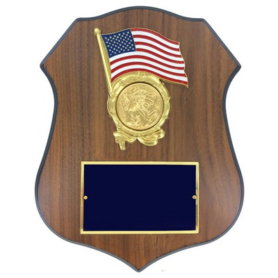 Police Shield Shape Plaque w/American Flag Wreath (9" x 11 ½")