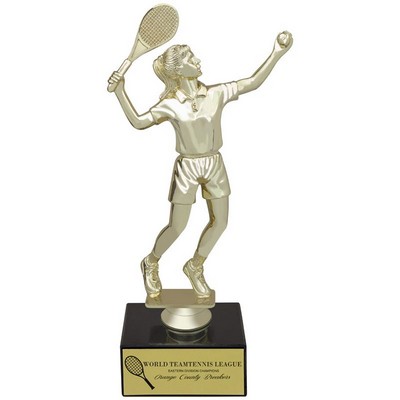 9 ½" Female Tennis Figure Trophy w/Black Marble Base