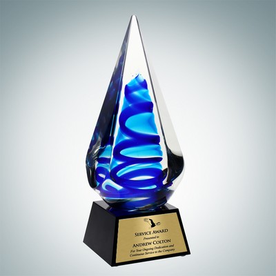 Art Glass Blue Ocean Spiral Award w/ Gold Plate