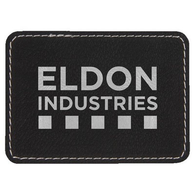 Rectangle Engraved Patch with Adhesive, Black Faux Leather, 3 1/2" x 2 1/2"