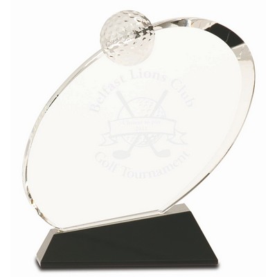 6 1/2" Clear Crystal Oblong Golf Award on Black Crystal Base