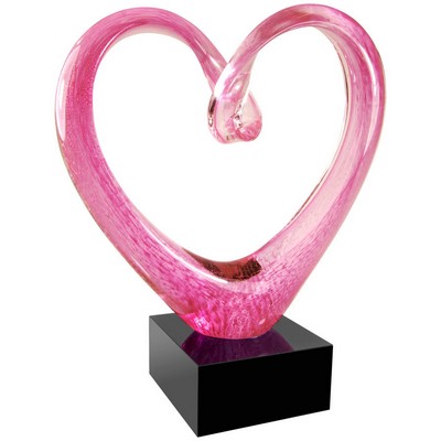 9" Pink Glass Heart Award w/Black Base