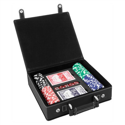 Laserable Black-Silver Leatherette 100-Chip Poker Set