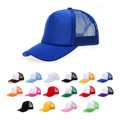 Stock 2-Tone Polyester 5 Panel Mesh Back Cap, Double Row Snapback Fastener