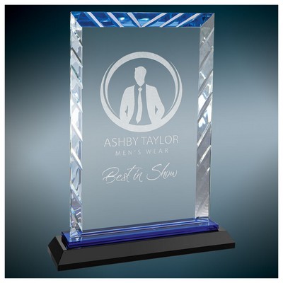 8" Rectangle Accent Glass Award w/Blue Base