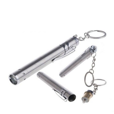 Stainless Steel LED Flashlight w/Clip & Keychain