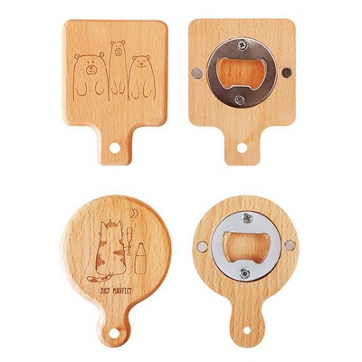 Pan Shape Round Wooden Bottle Opener With Magnet