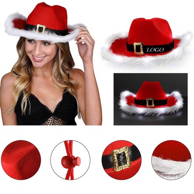 Light Up Santa Christmas Cowboy Hat