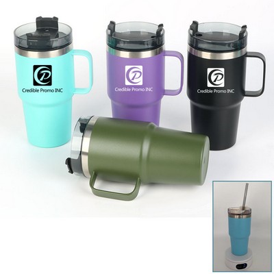 20 OZ Double Walls Stainless Steel Auto Tumbler With Straw And Handle