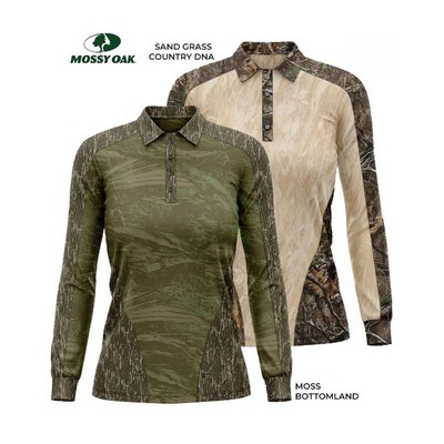 4.4 oz. Mossy Oak® Women's Polyester Interlock Long Sleeve Polo Shirt