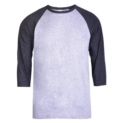 Men's 3/4 Sleeve Baseball T-Shirt - Small, Charcoal/Gray (Case of 20)