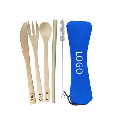 5 Set Bamboo Cutlery with Bag