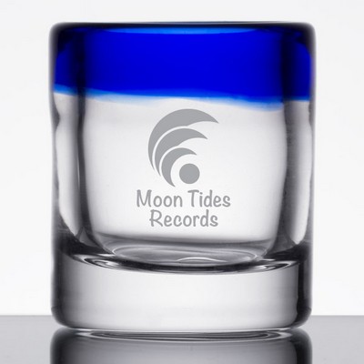 Deep Etched or Laser Engraved Libbey® 92311 Aruba 2.5 oz. Shot Glass with Cobalt Blue Rim