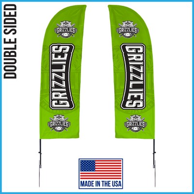 (Large Qty) 10ft Double Sided Premium Straight Flag with Spike Base & Carry Bag - Made in the USA