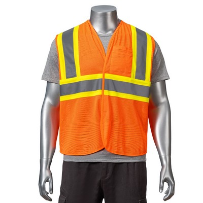 Hi Viz Class 2 3.8 Oz. Polyester Two Tone Reflective Tape Safety Hook & Loop Vest With Pocket