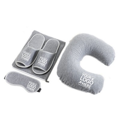 Inflatable Travel Pillow, Slippers, Sleep Mask & Storage Bag