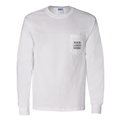 Gildan® Ultra Cotton® Long Sleeve Pocket White T-Shirt