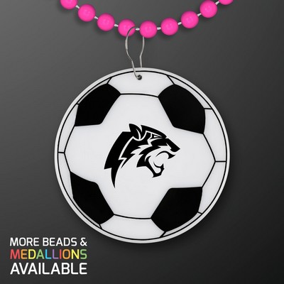 Soccer Ball Medallion with Pink Beaded Necklace (Non Light Up) - Domestic Print