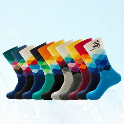 Vibrant Cotton Crew Socks for Adults with Lattice Design