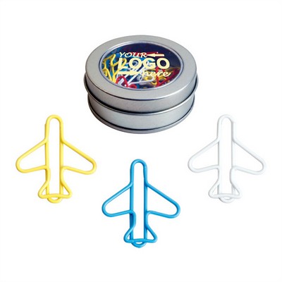 Paper Clips Airplane Shape In Tin Box (Multicolor)