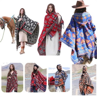 Hoodie Scarf Blanket Ethnic Women Shawl